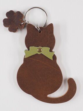 Handmade Cat Kat bow Leather bag charm fob keychain 006
